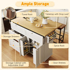 Topmax Farmhouse Kitchen Island with Drop Leaf and 2 Seatings