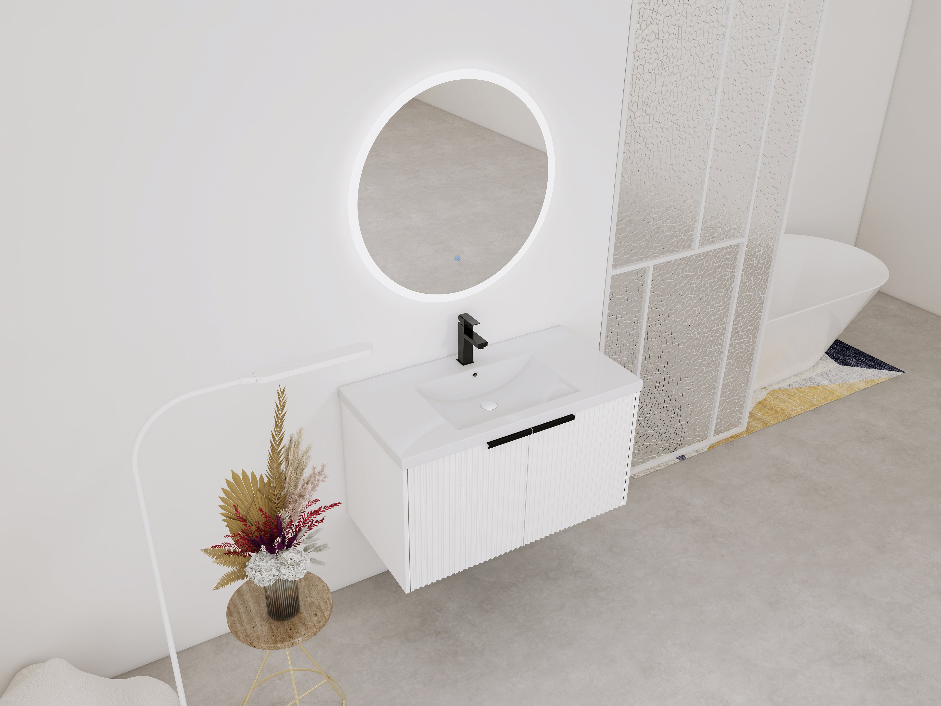 36" Wall Mounted Bathroom Vanity with Resin Sink & 2 Soft-Close Doors