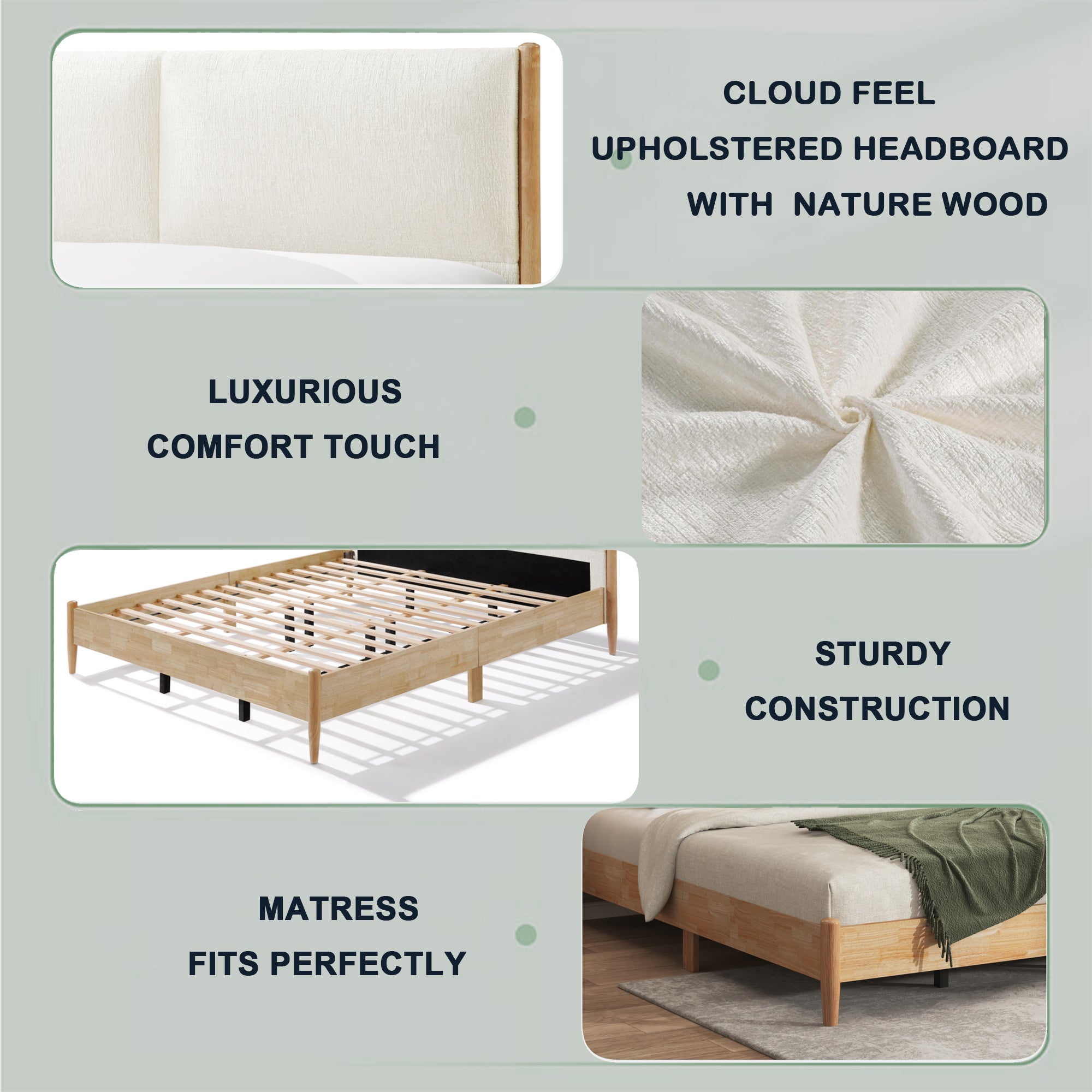 King Bed Frame with Upholstered Headboard