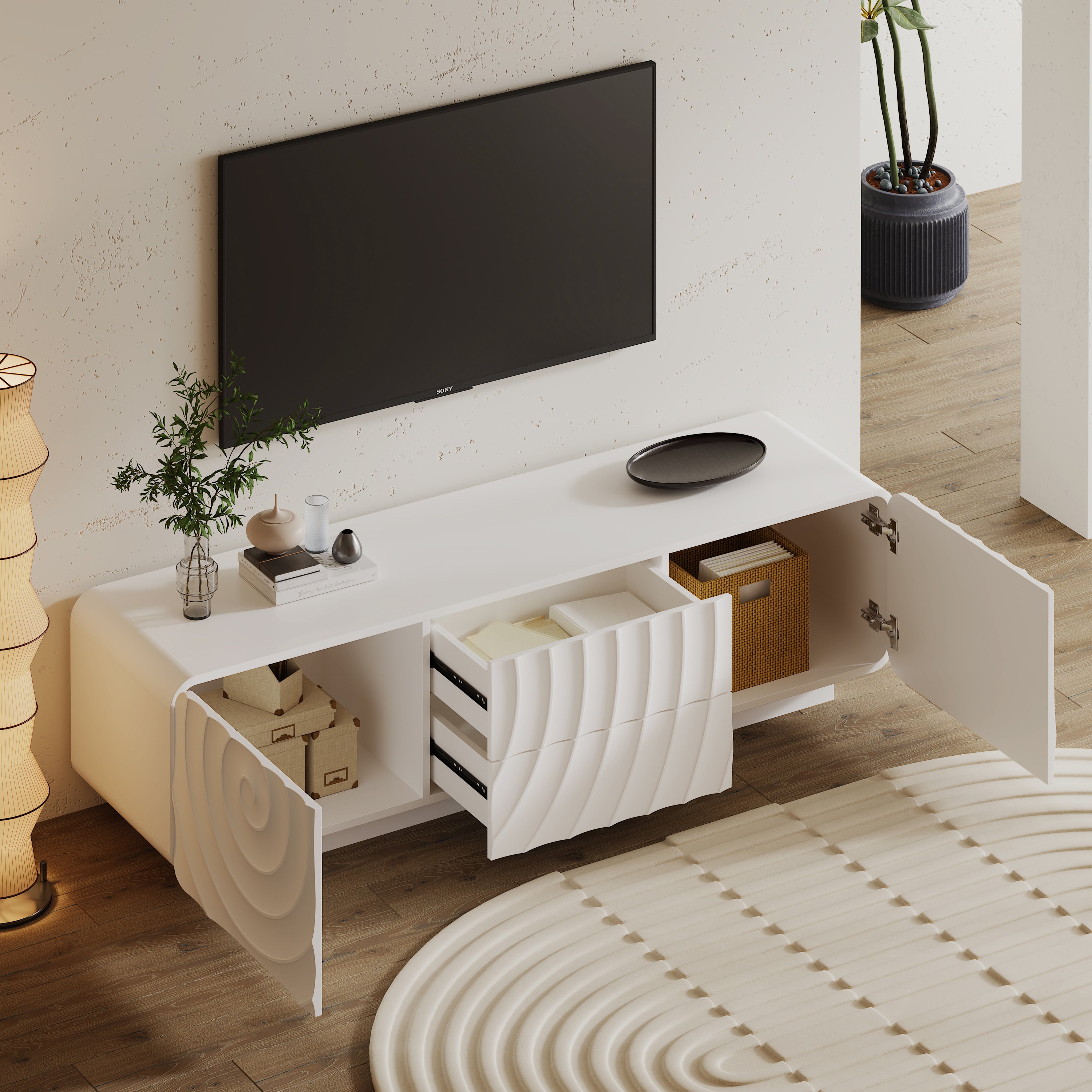 58'' TV Console With Modern Unique Spiral Wave Design