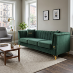 FX-P82-GR3 Modern Velvet 3-Seater Chesterfield Style Sofa