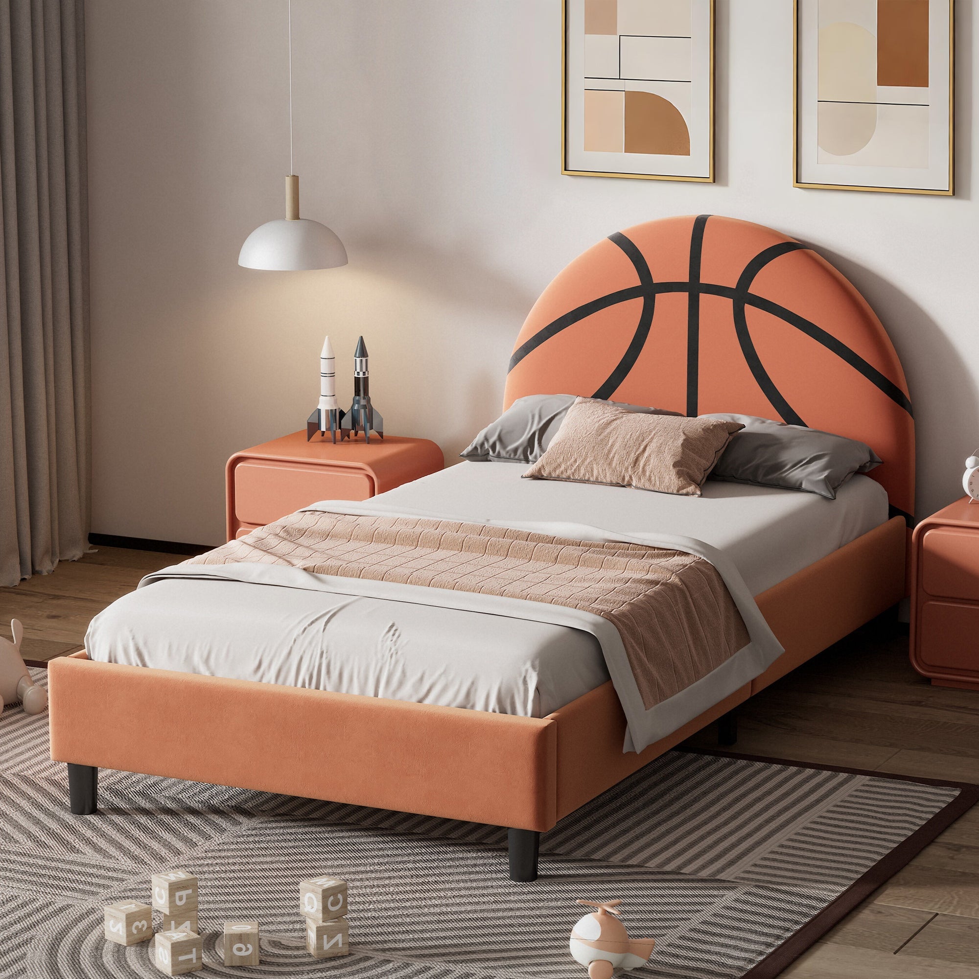 Basketball Design Upholstered Twin Platform Bed