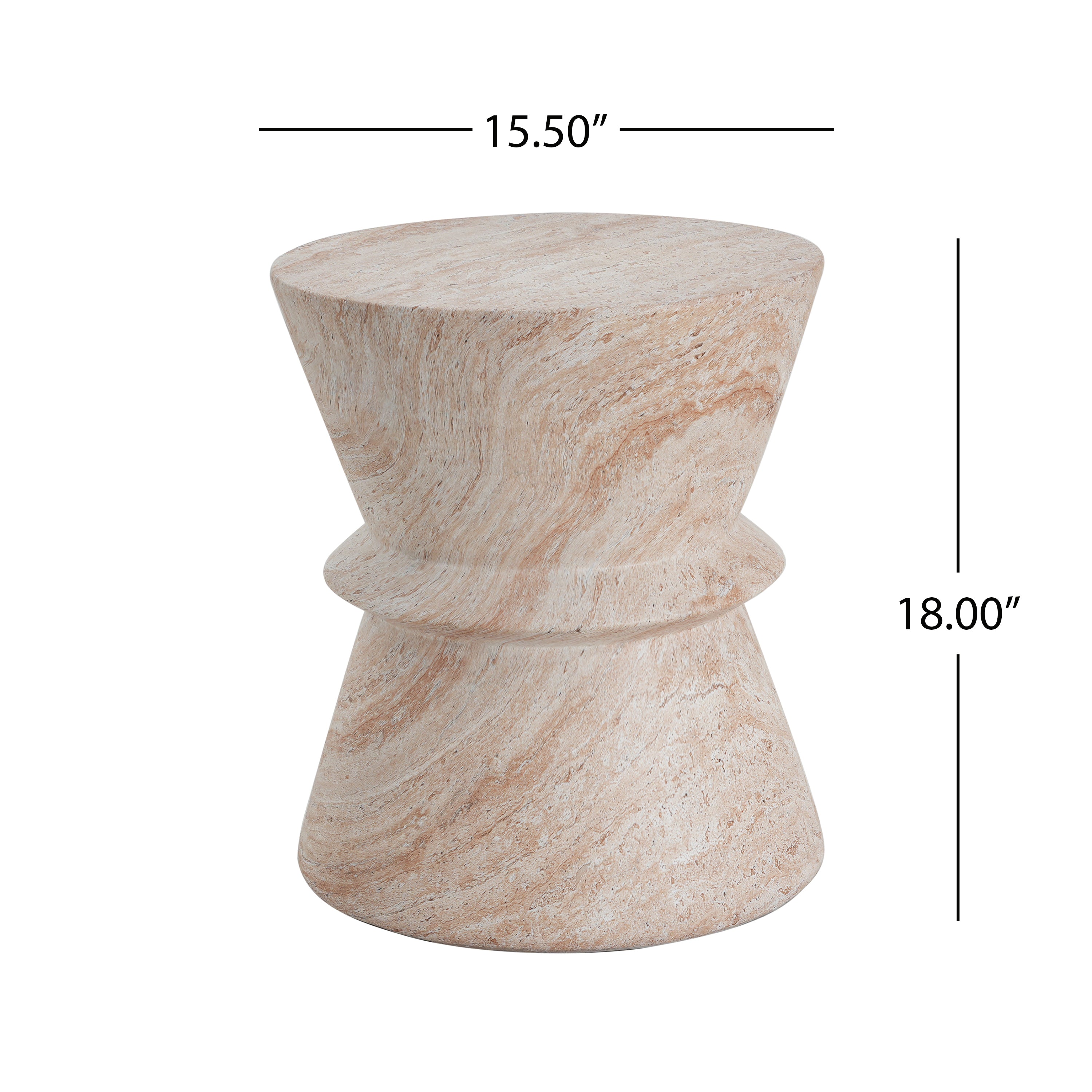 Outdoor Indoor Lightweight Concrete Side Table, Travertine Finish