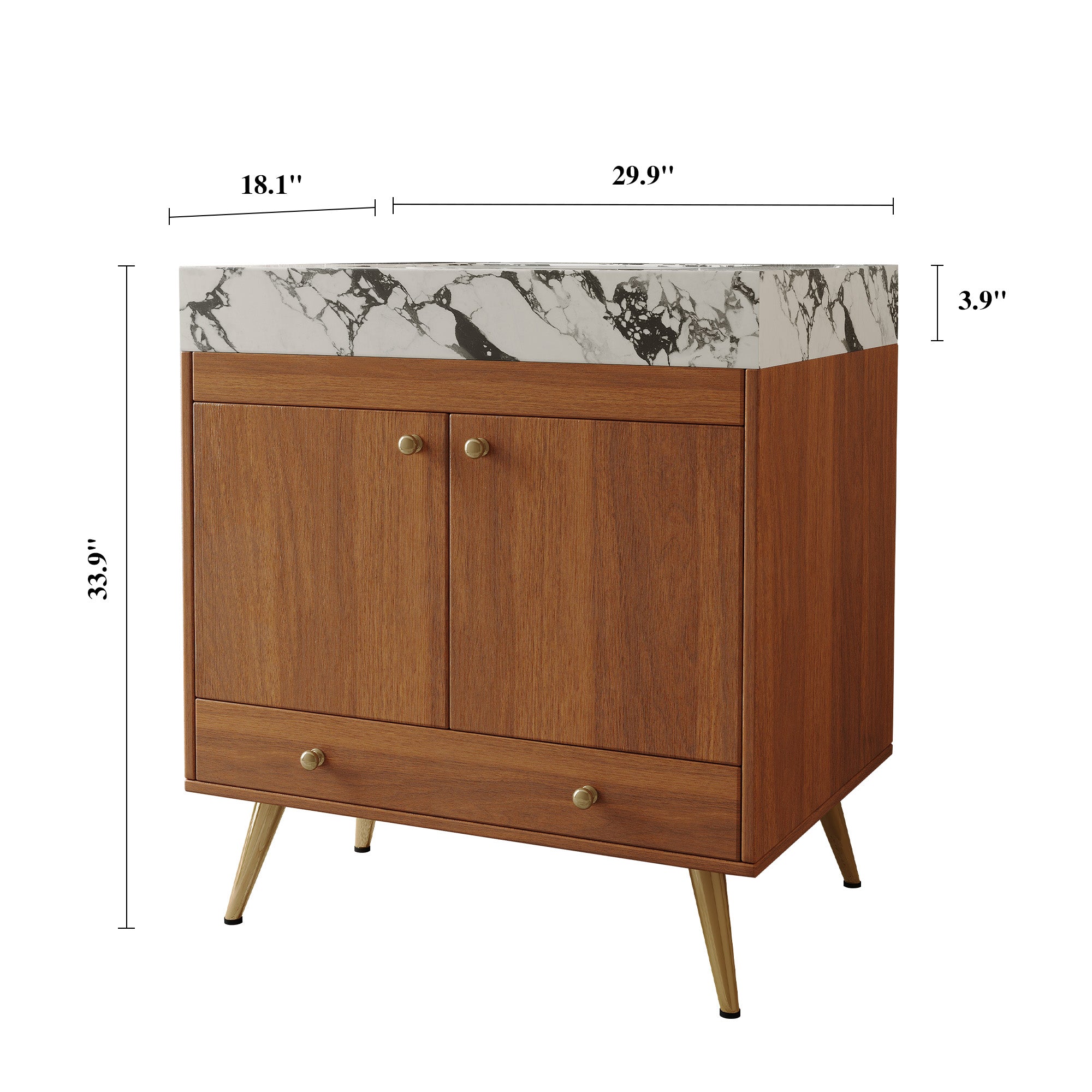 Mid-Century Freestanding Bathroom Vanity with Faux Marble Top