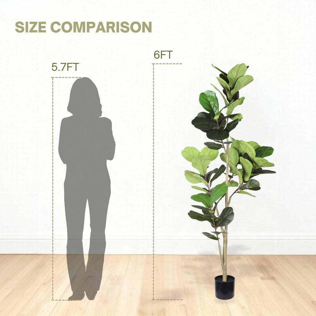6ft Artificial Fiddle Leaf Fig Tree with Black Plastic Pot, Green