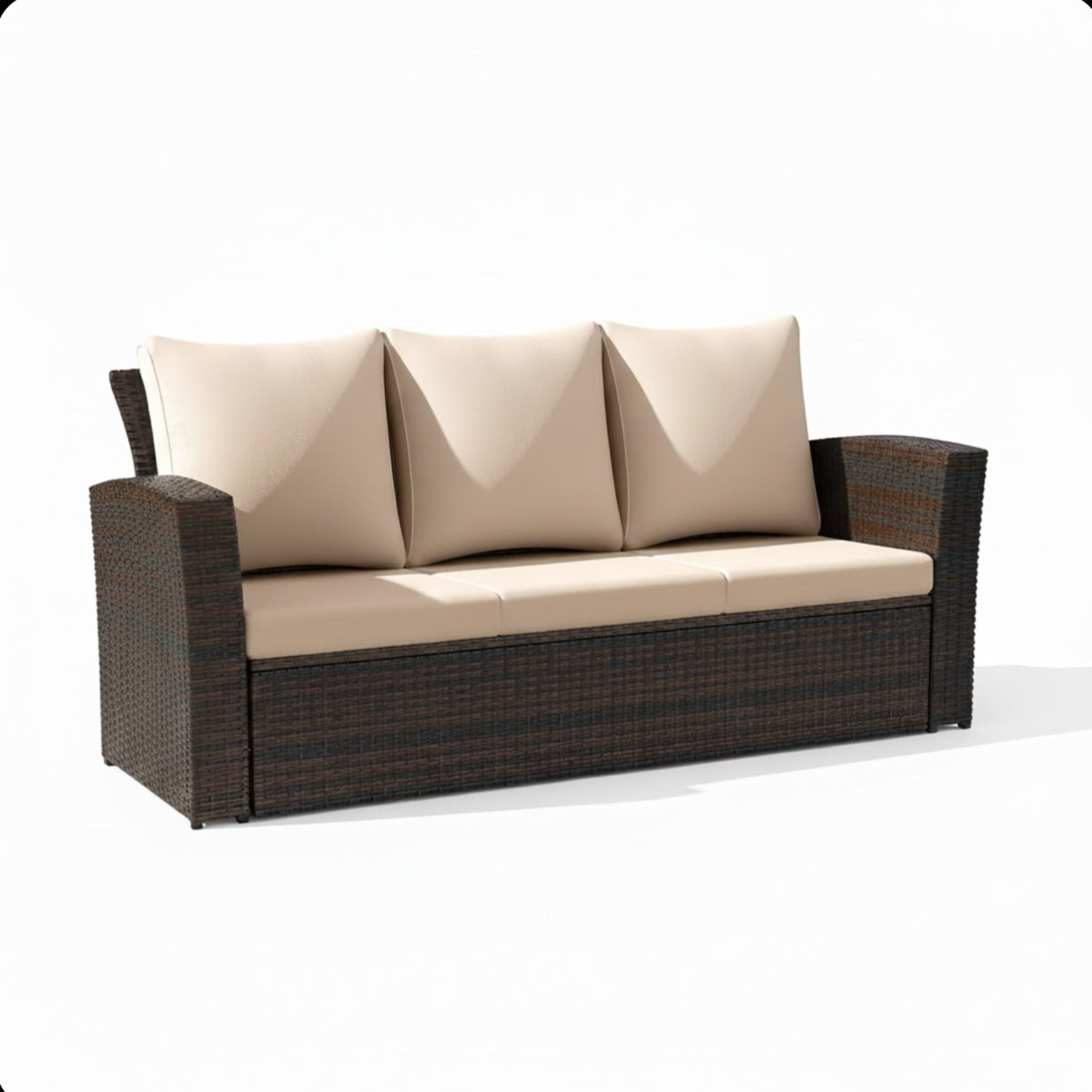 67.7" All-Weather Wicker 3-Seat Patio Sofa with Thick Beige Cushions