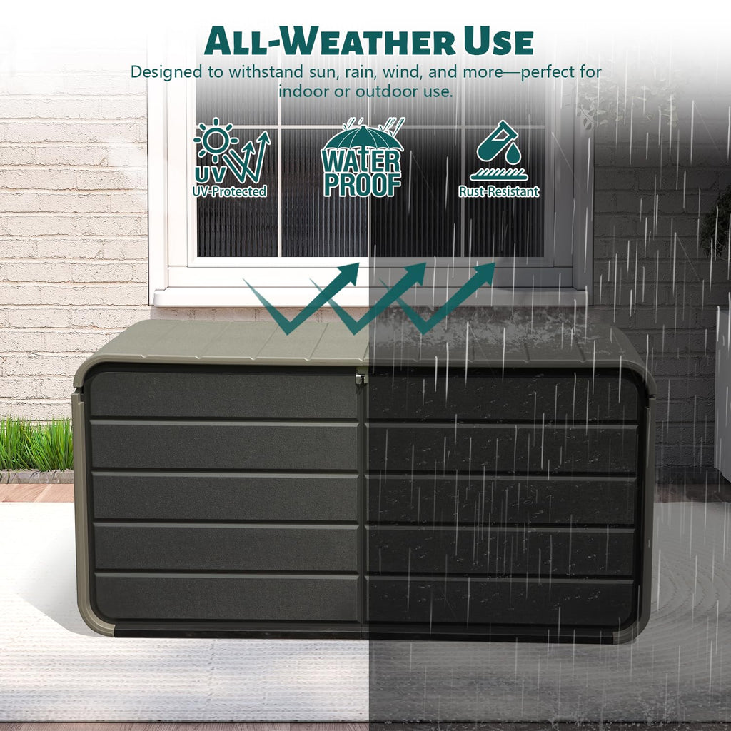 200 Gallon Plastic Deck Box with Lock, Wheels & Waterproof Lid