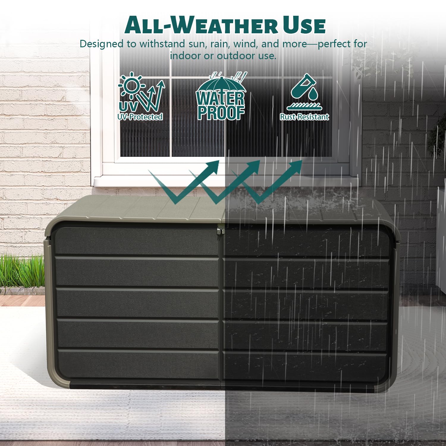 200 Gallon Plastic Deck Box with Lock, Wheels & Waterproof Lid