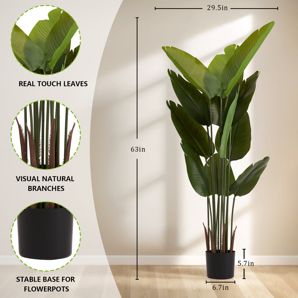 Artificial Bird of Paradise Plant - 5.2ft Tall Faux Tropical Palm Tree