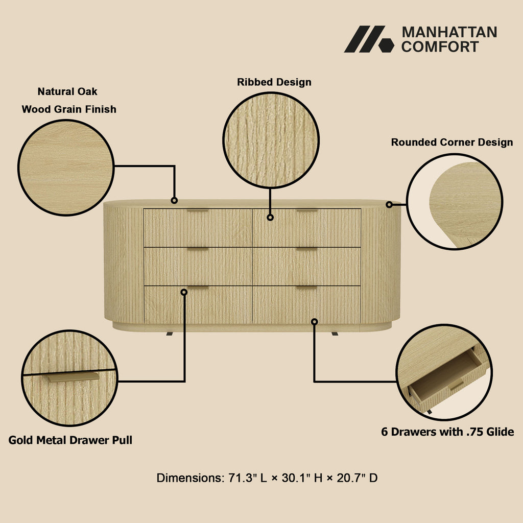 Olivia Modern 71.3" Double Dresser with 6 Drawers