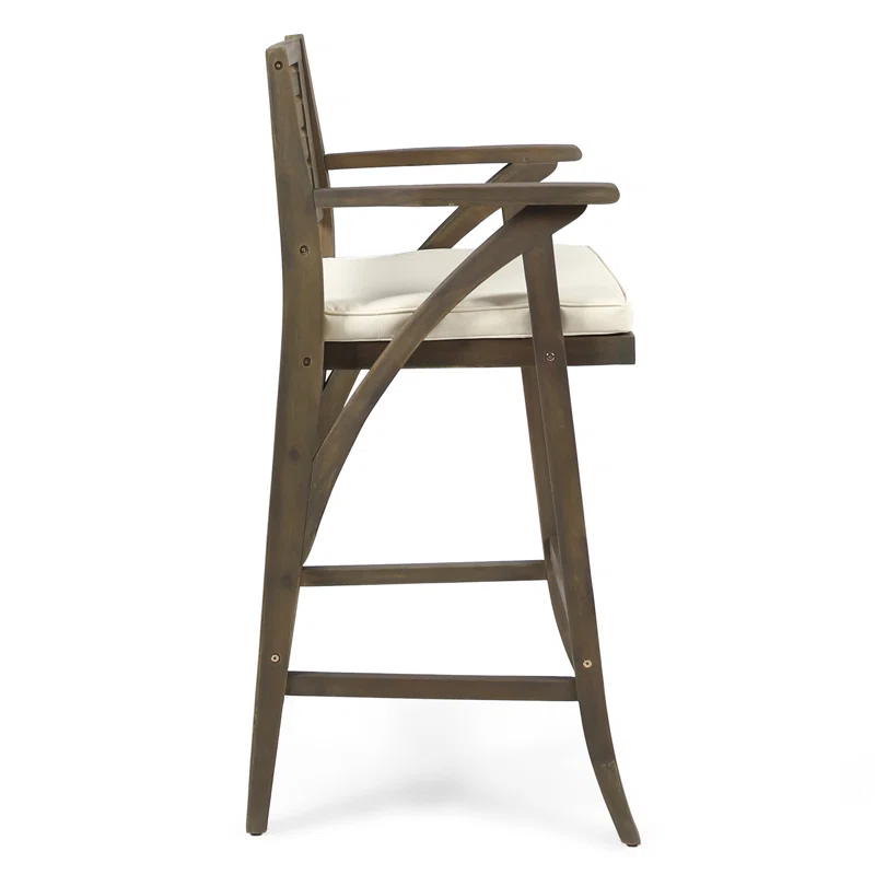Hermosa 2-Piece Acacia Wood Barstool with Cushion, Grey