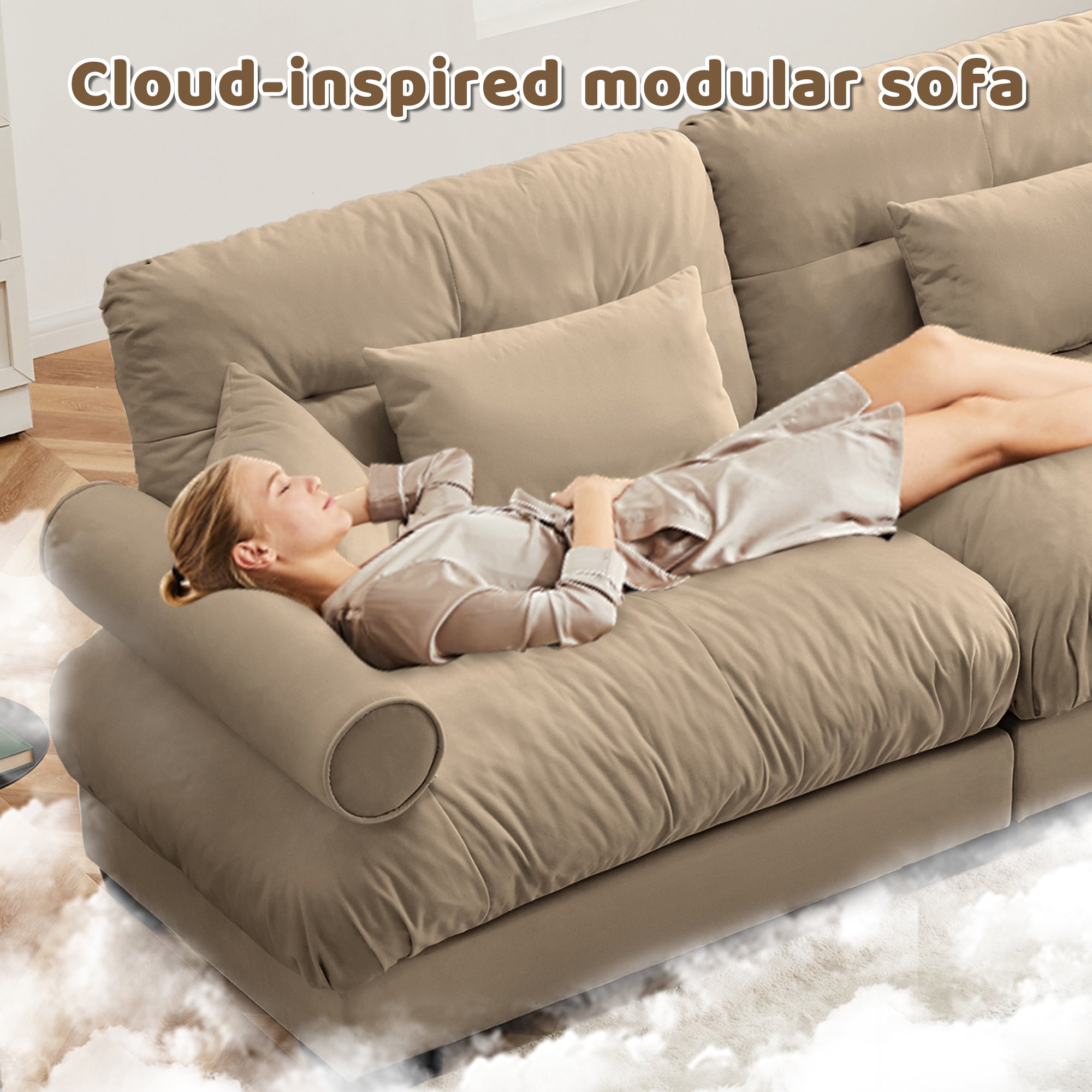 Large Size Modern Two-Seater Sofa with Bolstered Armrests