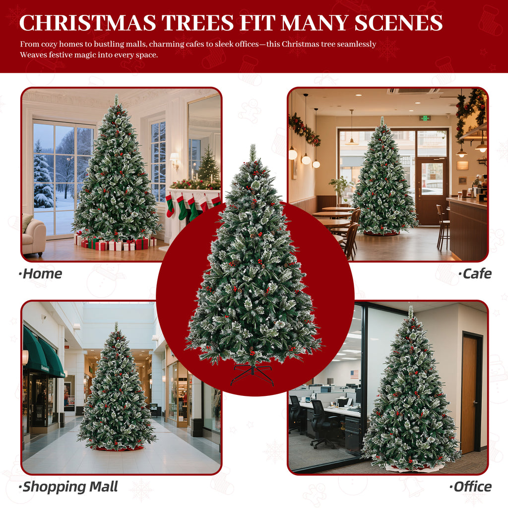 8-Foot Artificial Christmas Tree with Pinecones and Berries, Pre-Decorated, Green