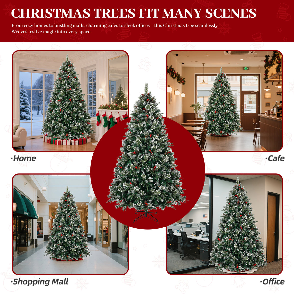 8-Foot Artificial Christmas Tree with Pinecones and Berries, Pre-Decorated, Green