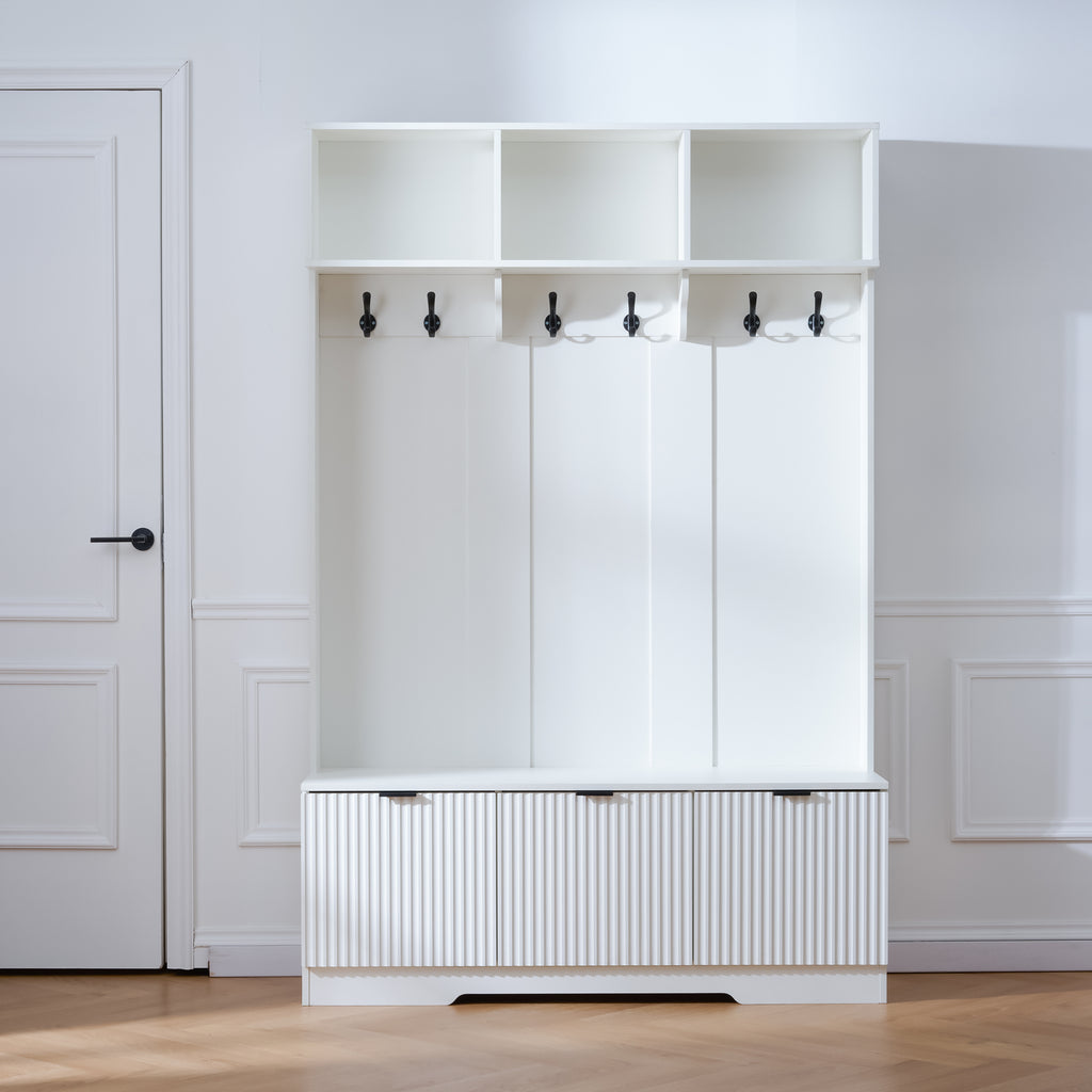 49.6" 5-in-1 Hall Tree with Bench, Shoe Storage & Open Cabinets