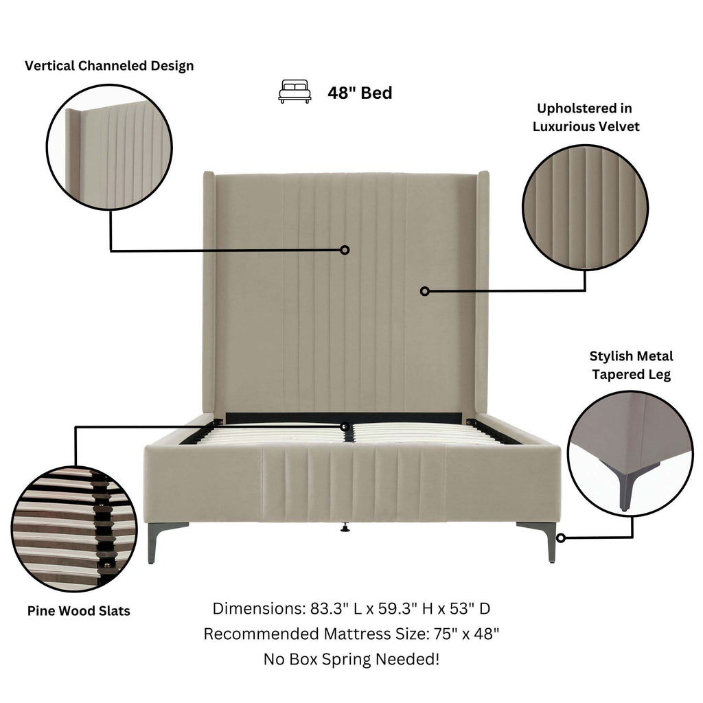 Promenade Upholstered Velvet 48" Bed in Rustic