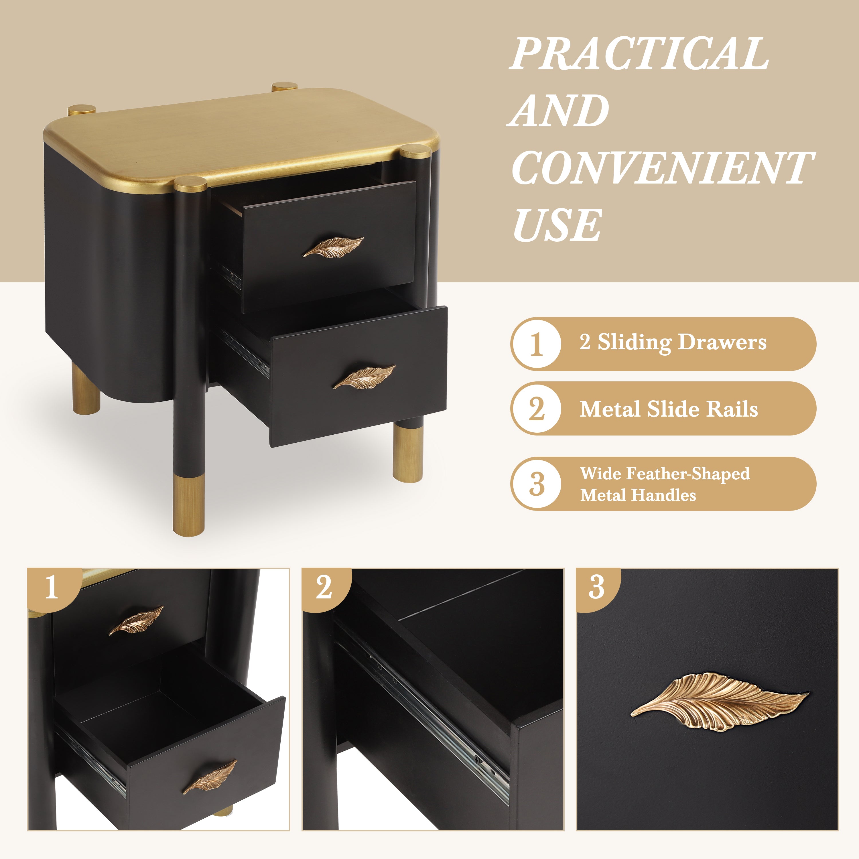 Contemporary 2 Drawers Nightstand