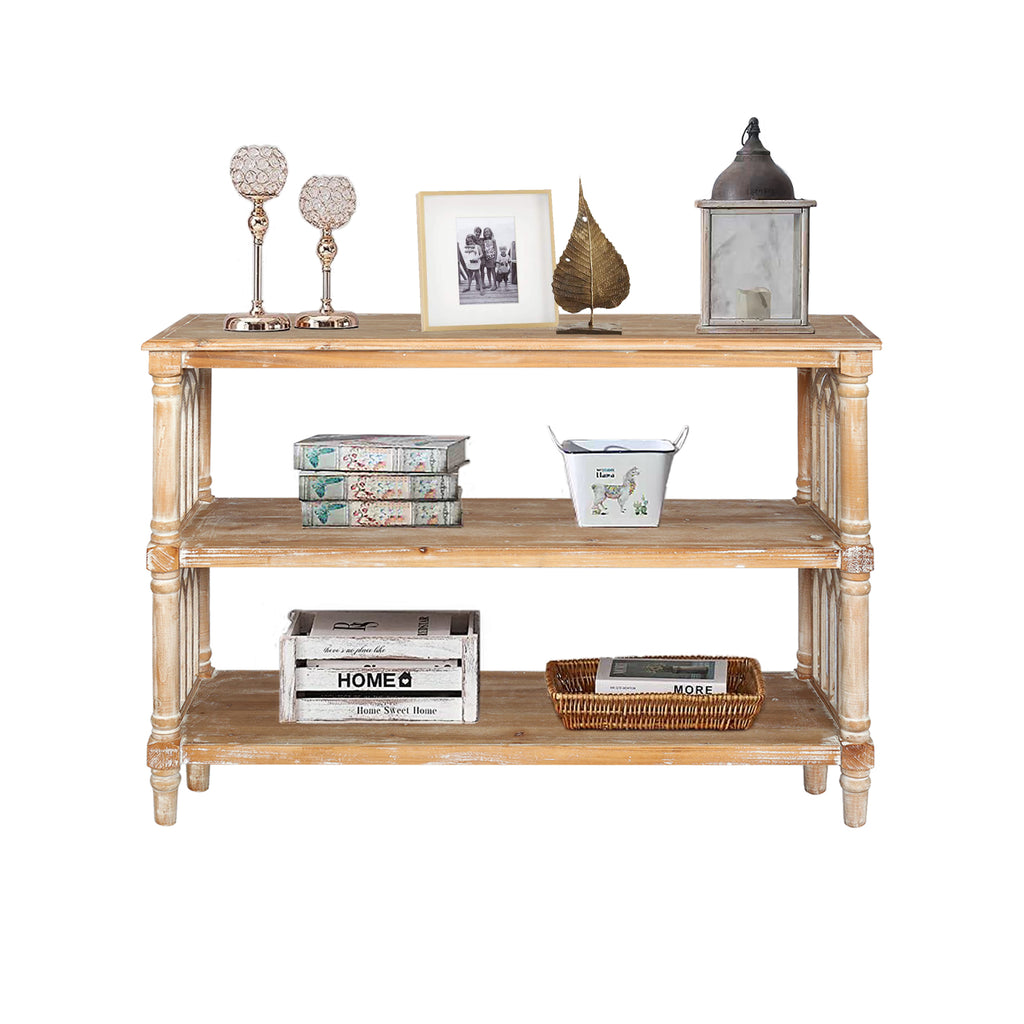 Rustic 3-Tier Console Table with Gothic-Inspired Details