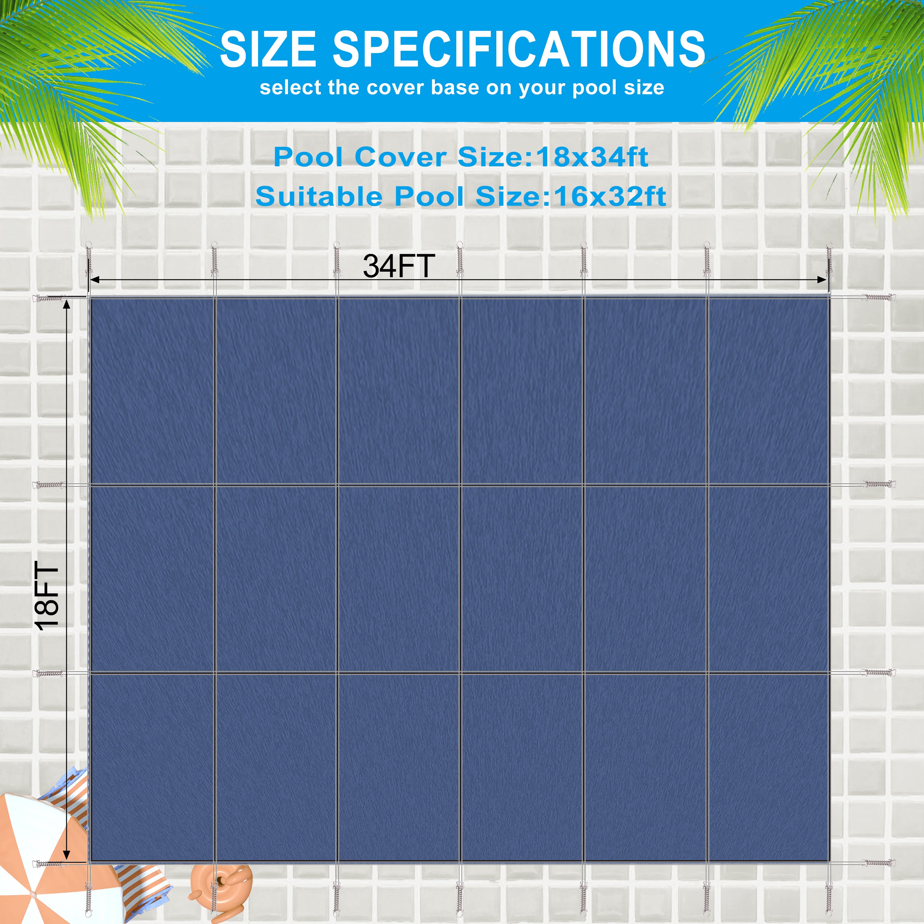 Inground Pool Safety Cover, 16x32ft Rectangle Winter Cover