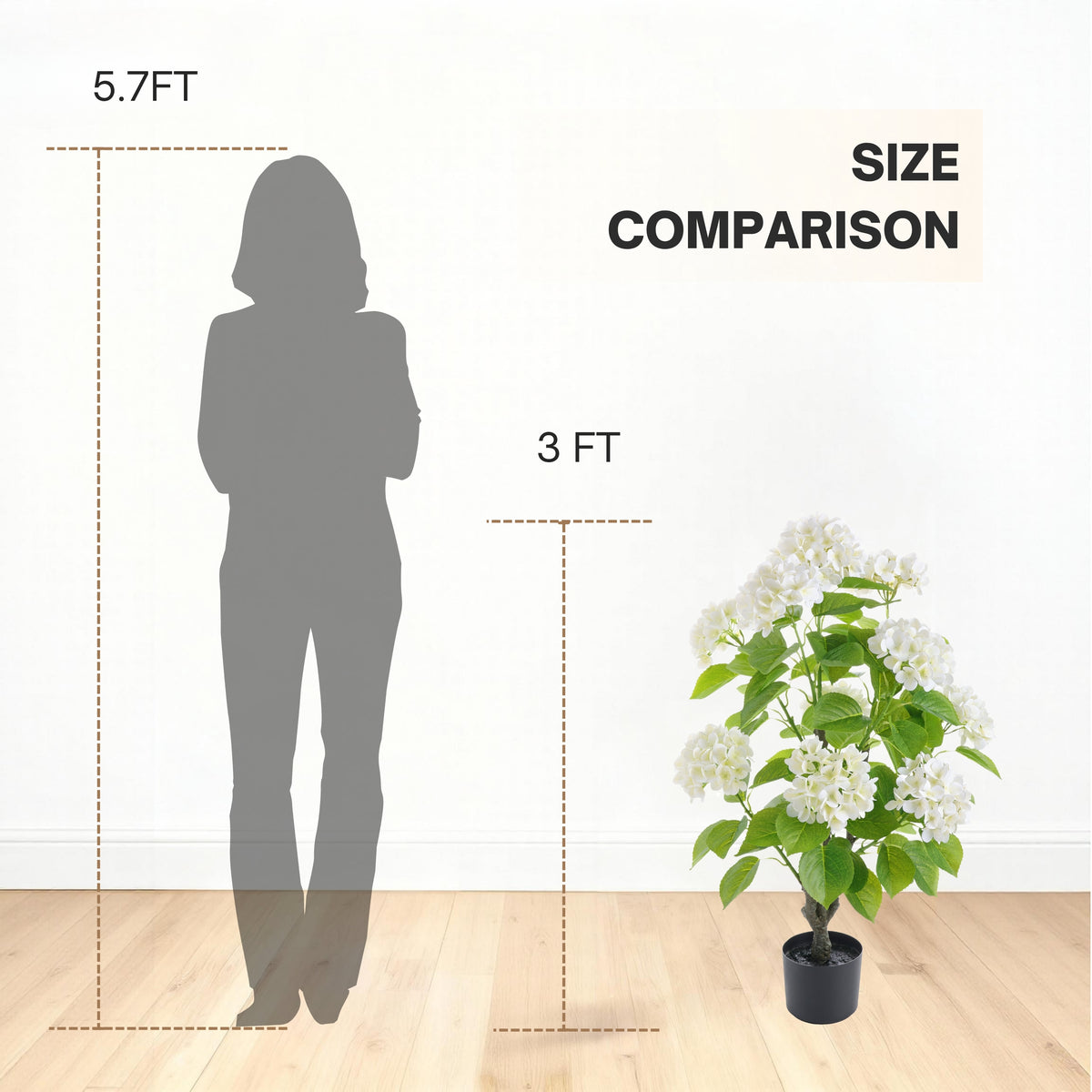 3-Foot Artificial White Hydrangea Plant in Black Pot