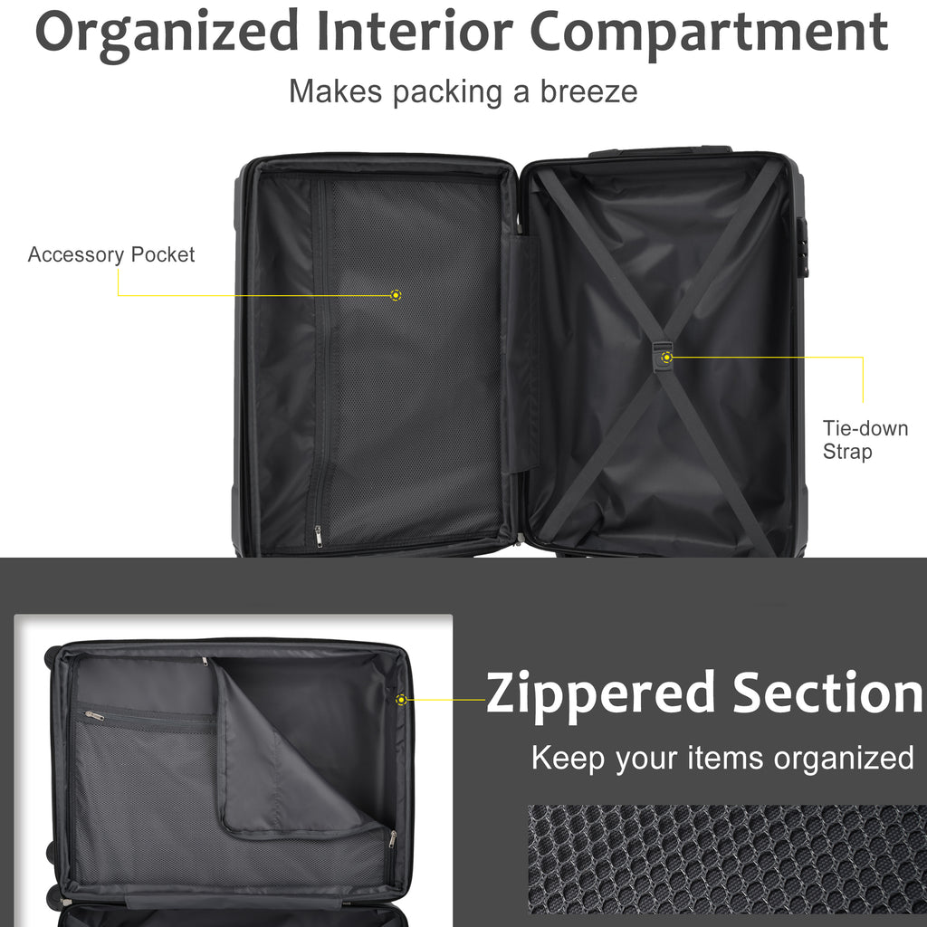 3-Piece Expandable Hard Shell Luggage Set with TSA Lock, Black