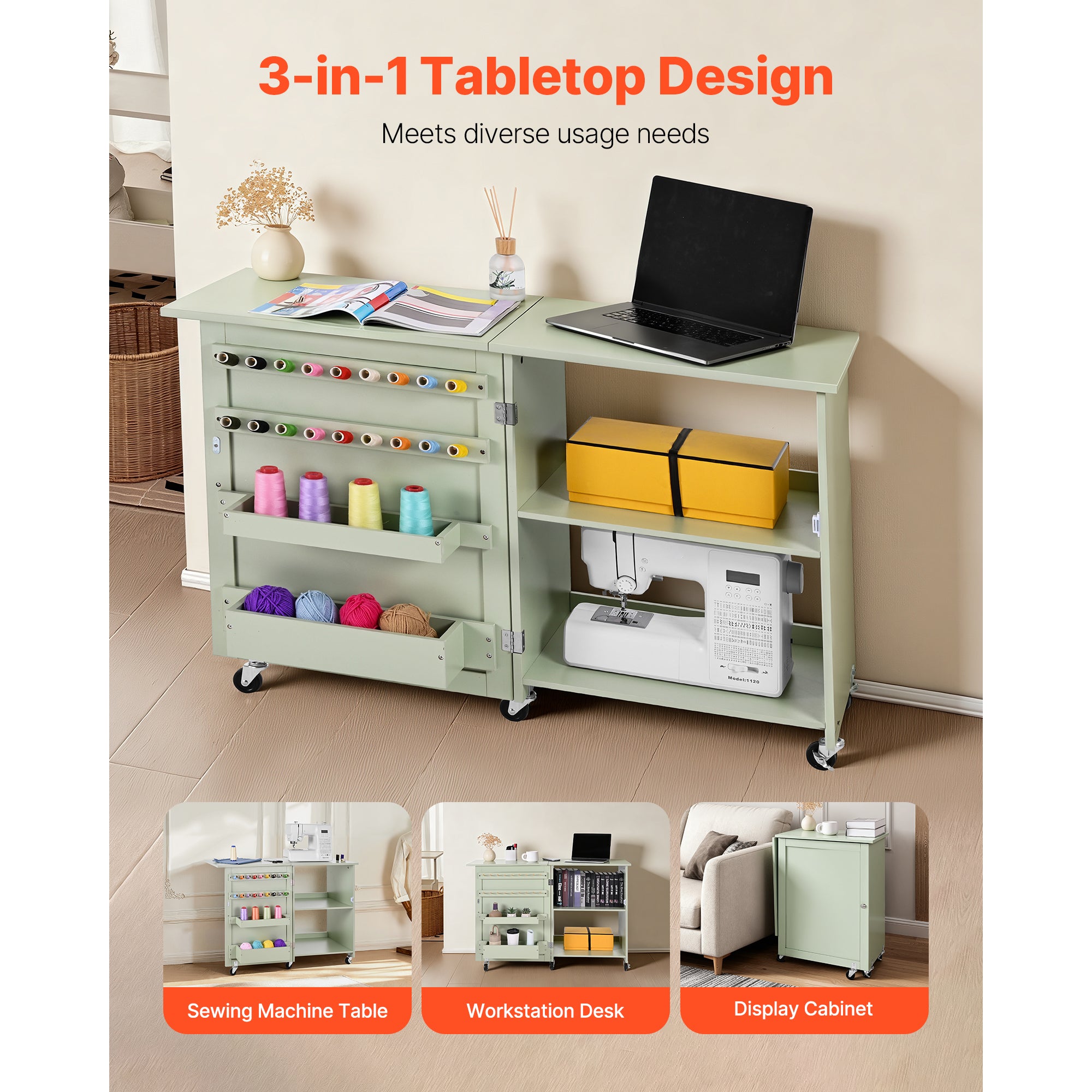 Folding Sewing Table - Multipurpose Craft Station with Storage