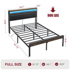 Full Size Metal Platform Bed Frame with Adjustable Upholstered Headboard
