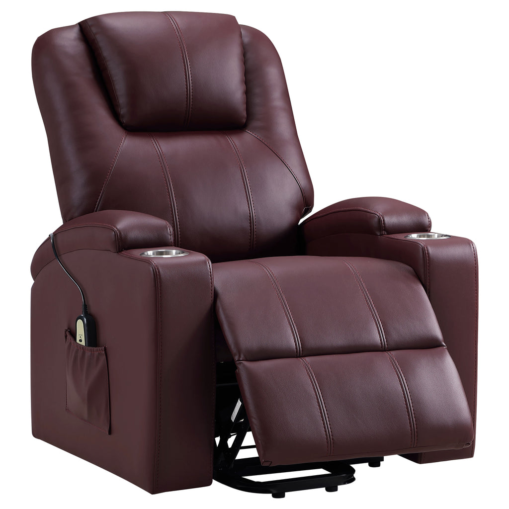 Macklin Wine Upholstered Power Lift Massage Recliner