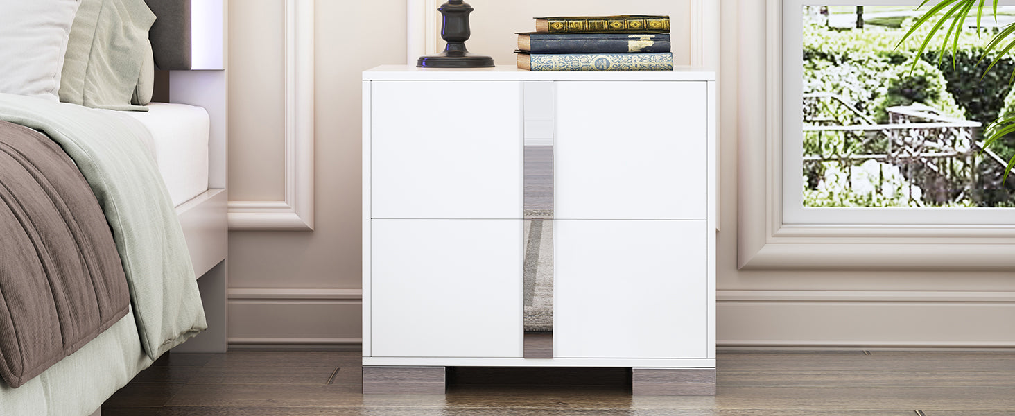 Elegant Nightstand with Metal Foot, Mirrored Bedside Table