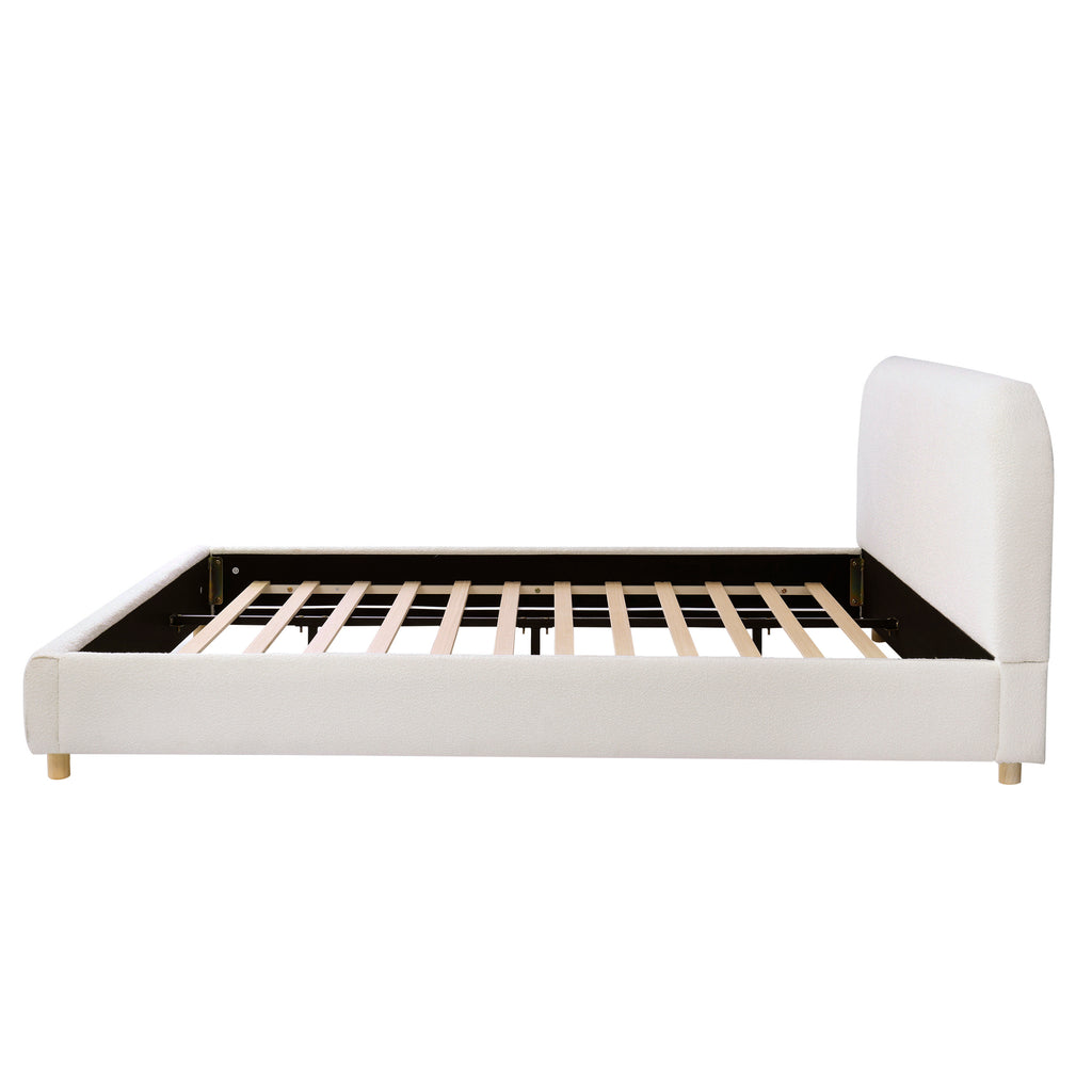 Queen Size Upholstered Bed With Boucle Fabric