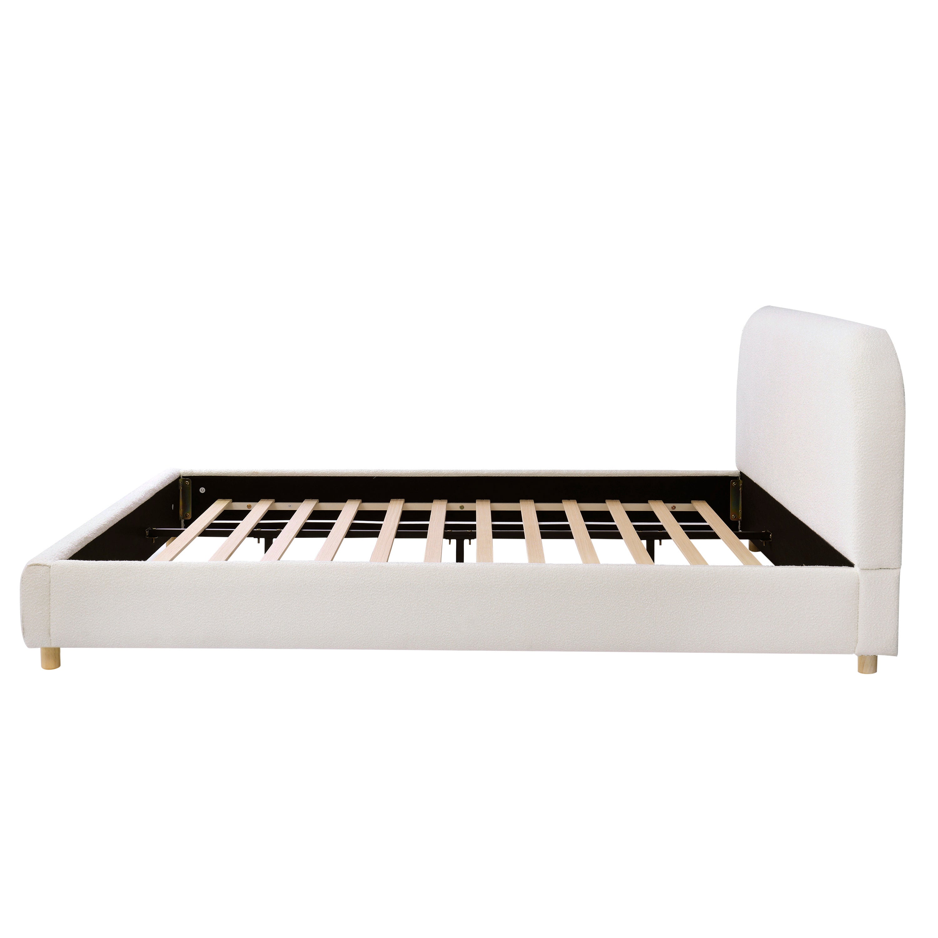 Queen Size Upholstered Bed With Boucle Fabric