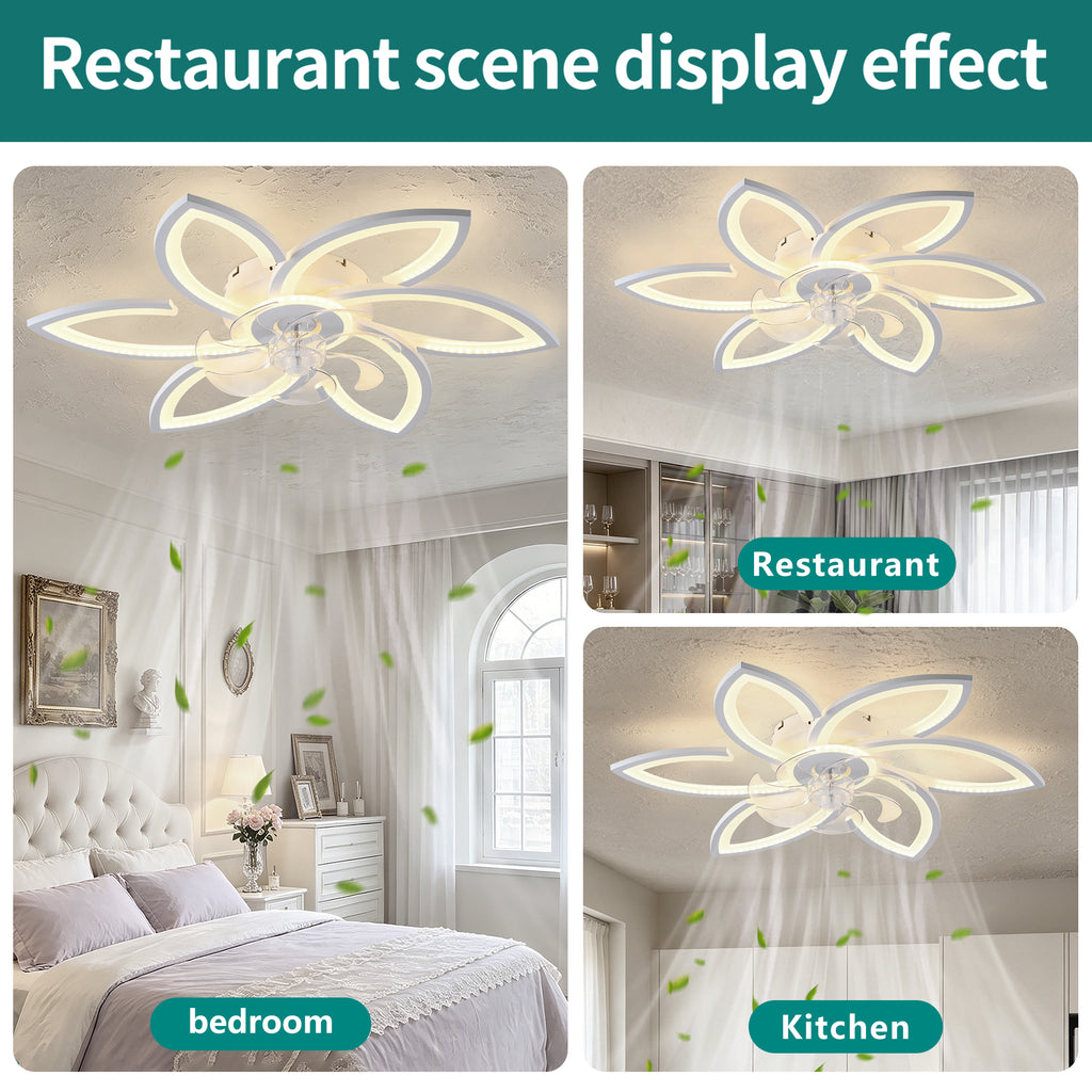30-Inch White Flower Ceiling Fan with Integrated LED Light and Remote Control
