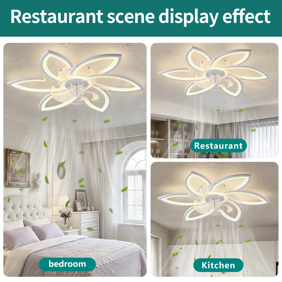 30-Inch White Flower Ceiling Fan with Integrated LED Light and Remote Control