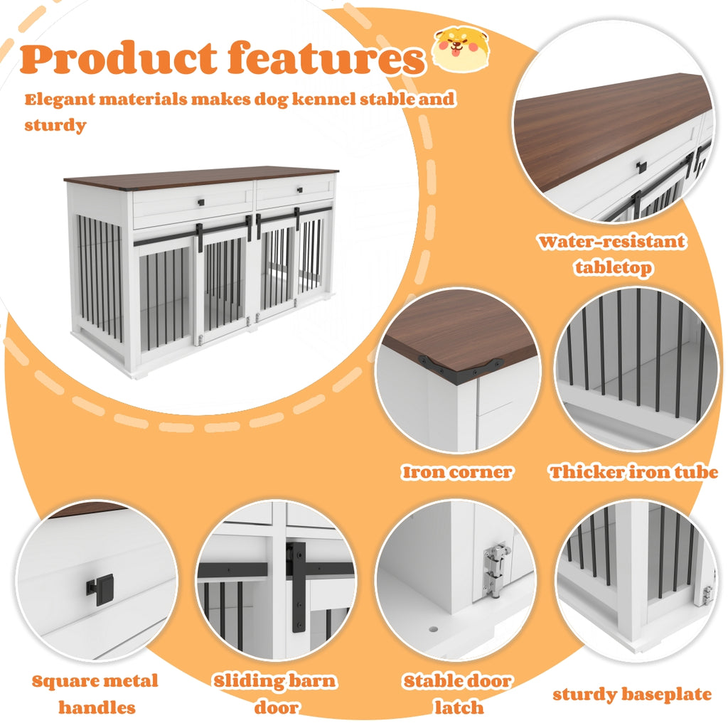 63" Large Dog Crate Furniture for Double Dogs