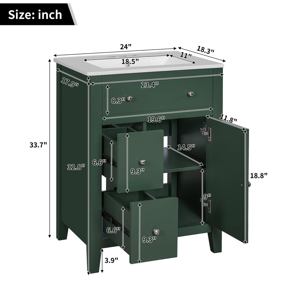 24" Modern Bathroom Vanity with Ceramic Basin