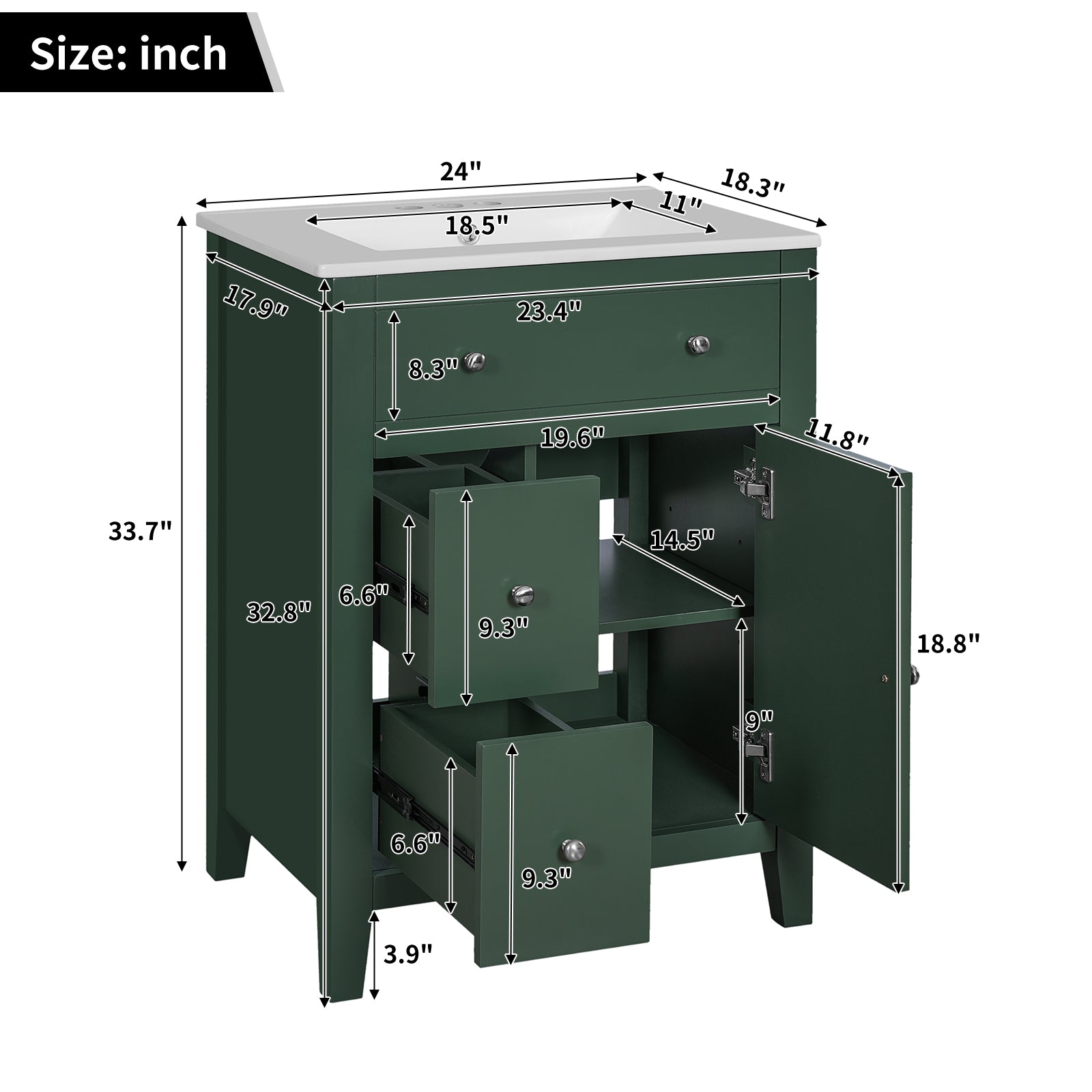 24" Modern Bathroom Vanity with Ceramic Basin