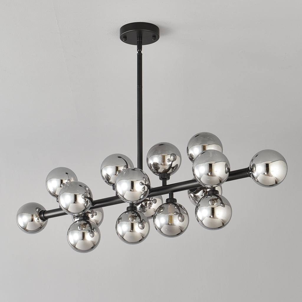 Pendant Lamp with Smoke Grey Glass Shade, 16-Light, Matte Black