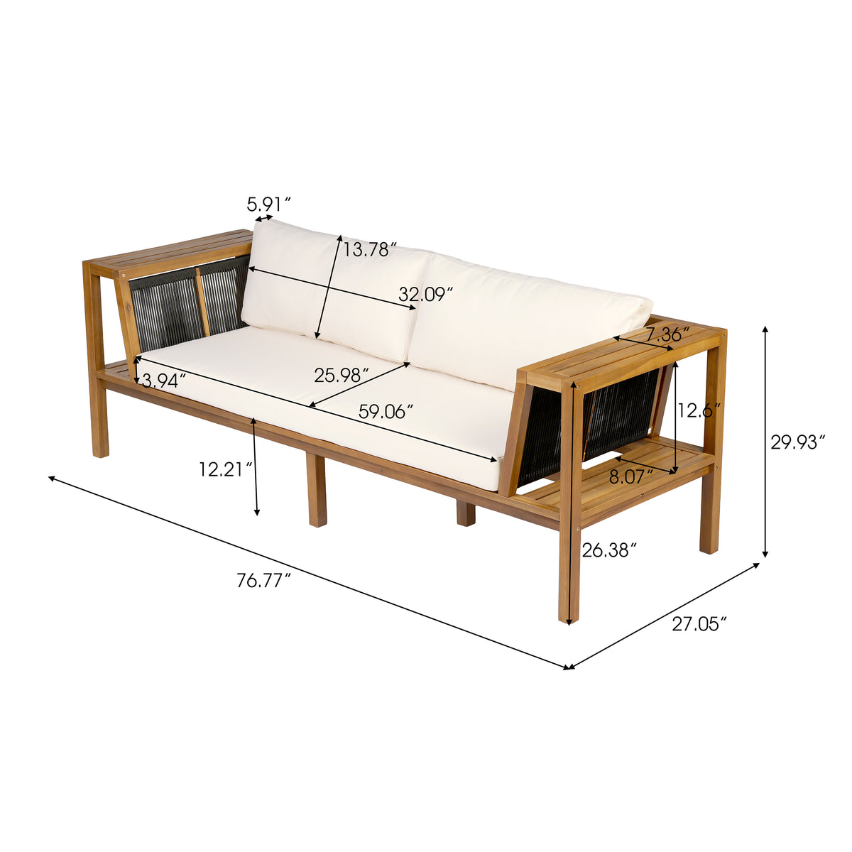 Teak Finish Acacia Wood Outdoor Daybed Sofa Set
