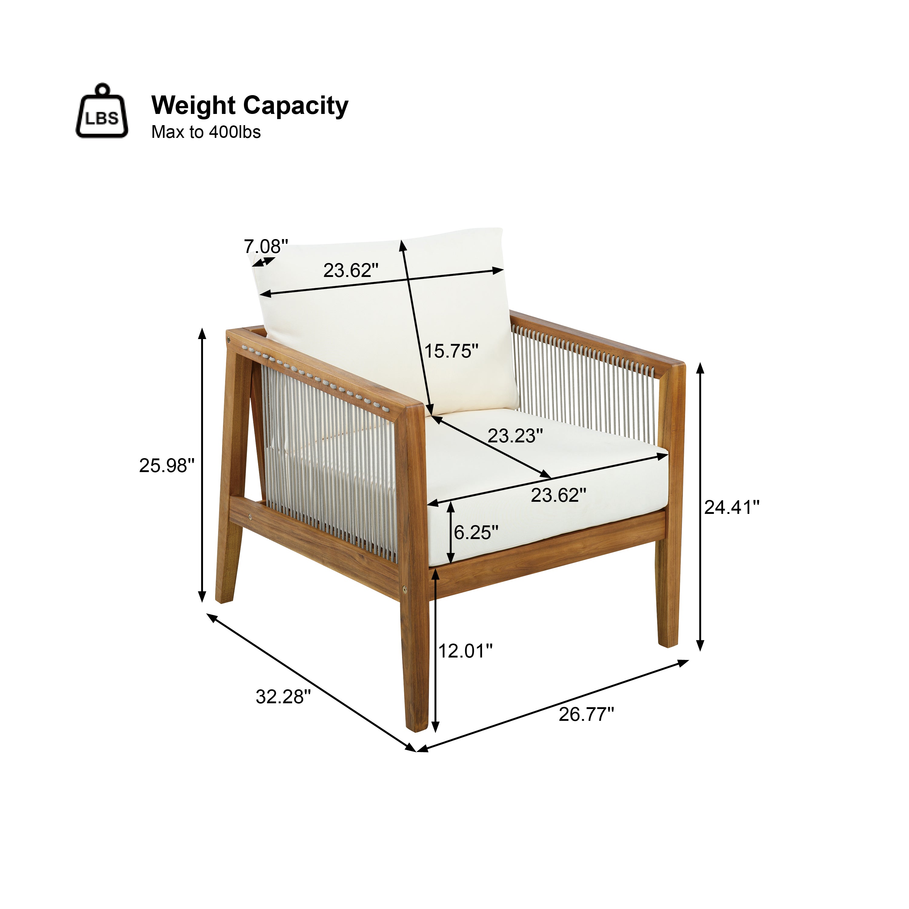 Outdoor 4-Piece Sofa Set, Acacia Wood Frame with Rope Detail