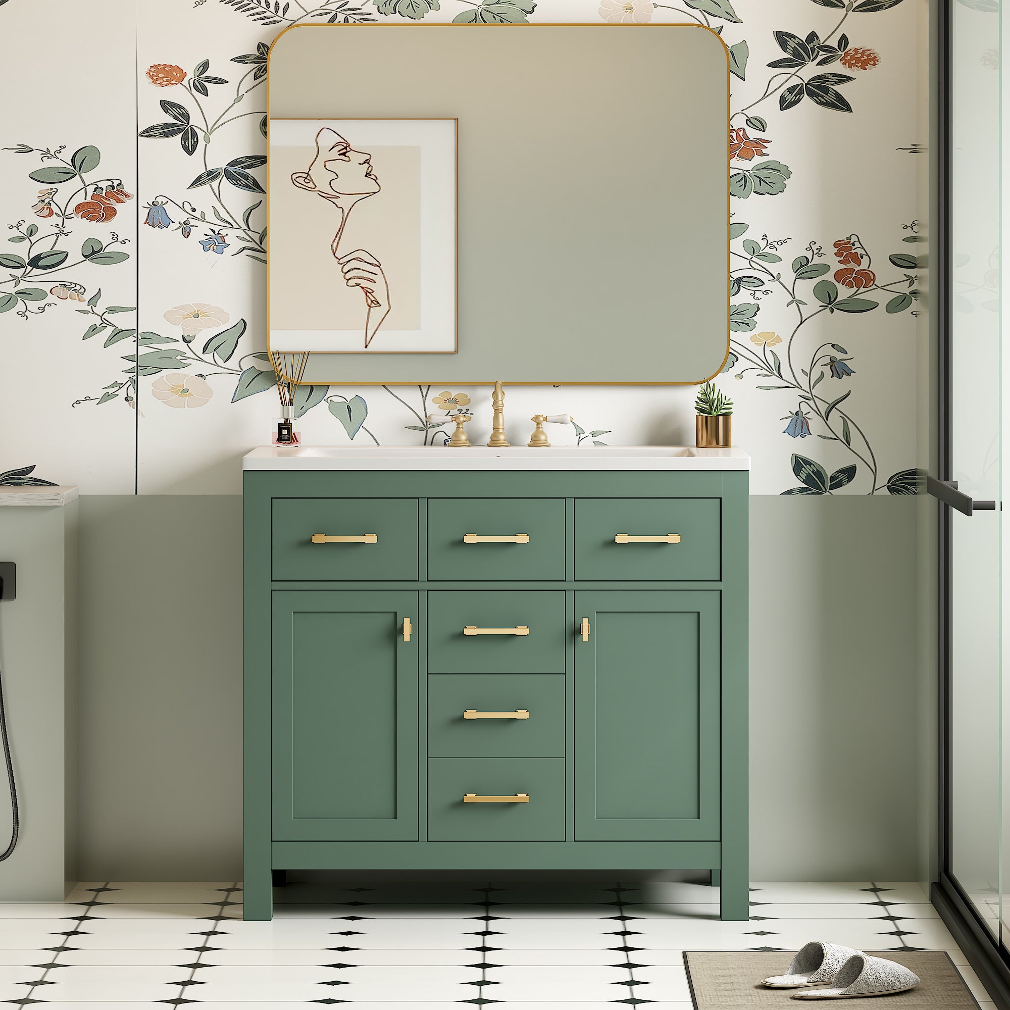 36'' Bathroom Vanity with Ceramic Sink Combo Set
