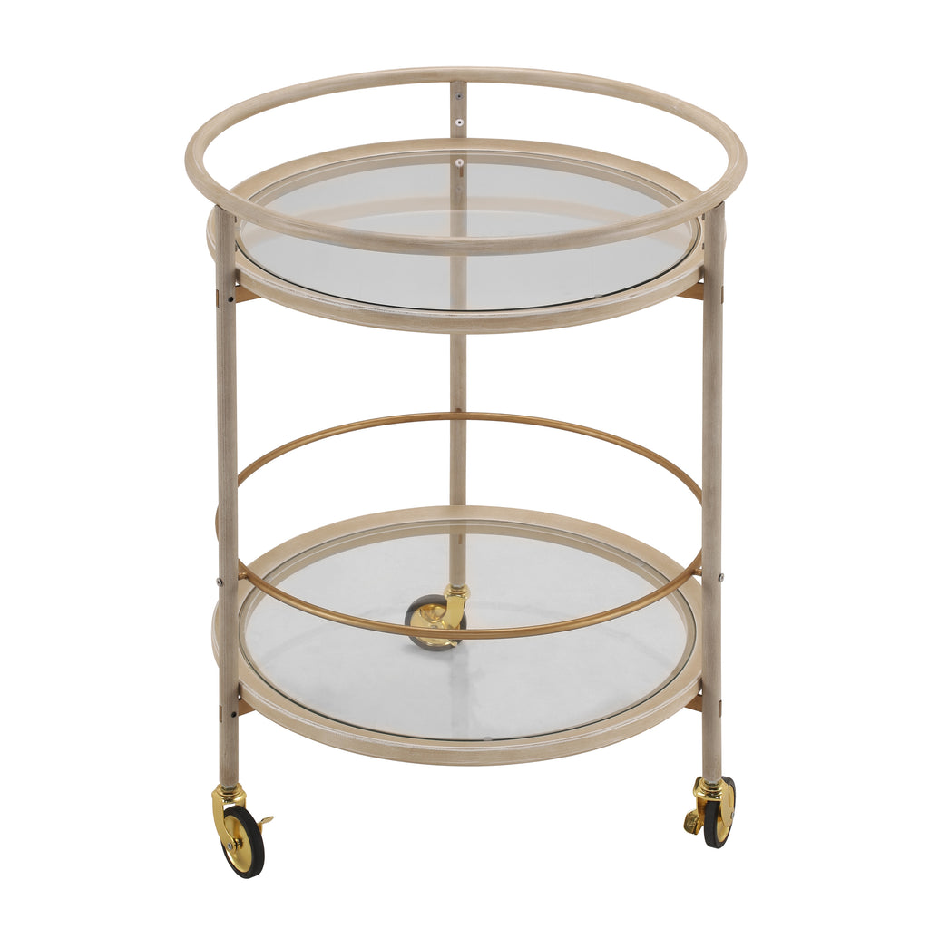 Round Bar Cart with Tempered Glass Shelves
