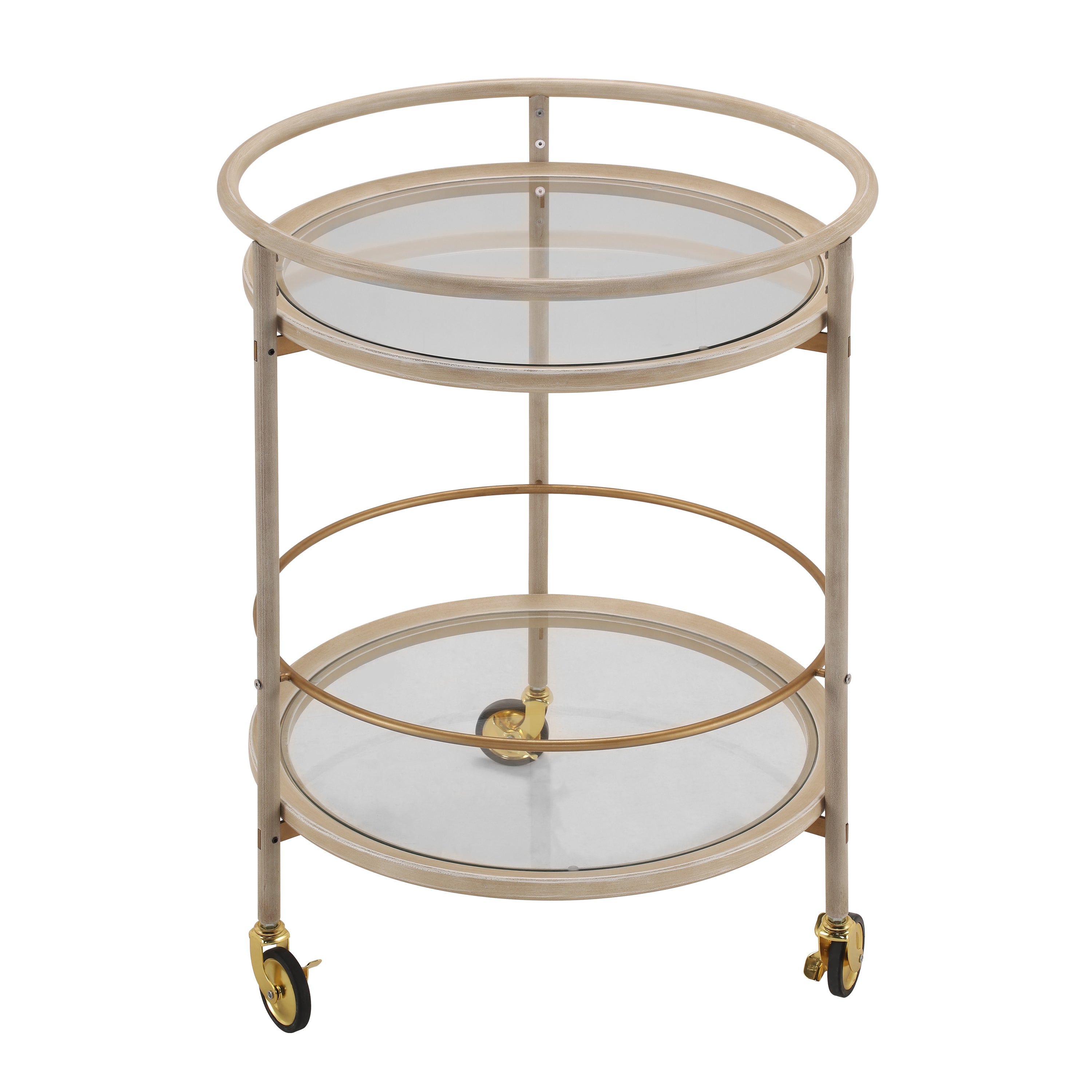 Round Bar Cart with Tempered Glass Shelves
