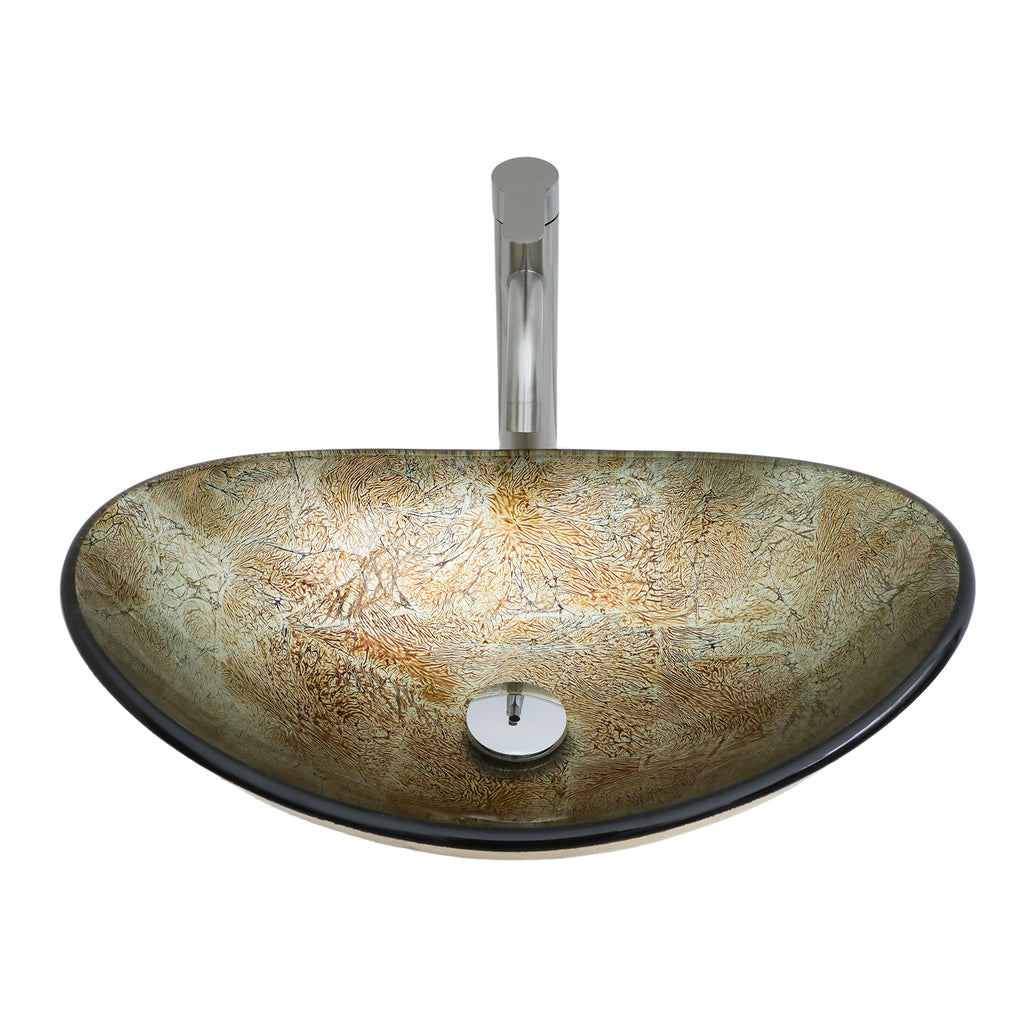 Artistic Tempered Glass Elegant Gold-Foil Glass Vessel Sink