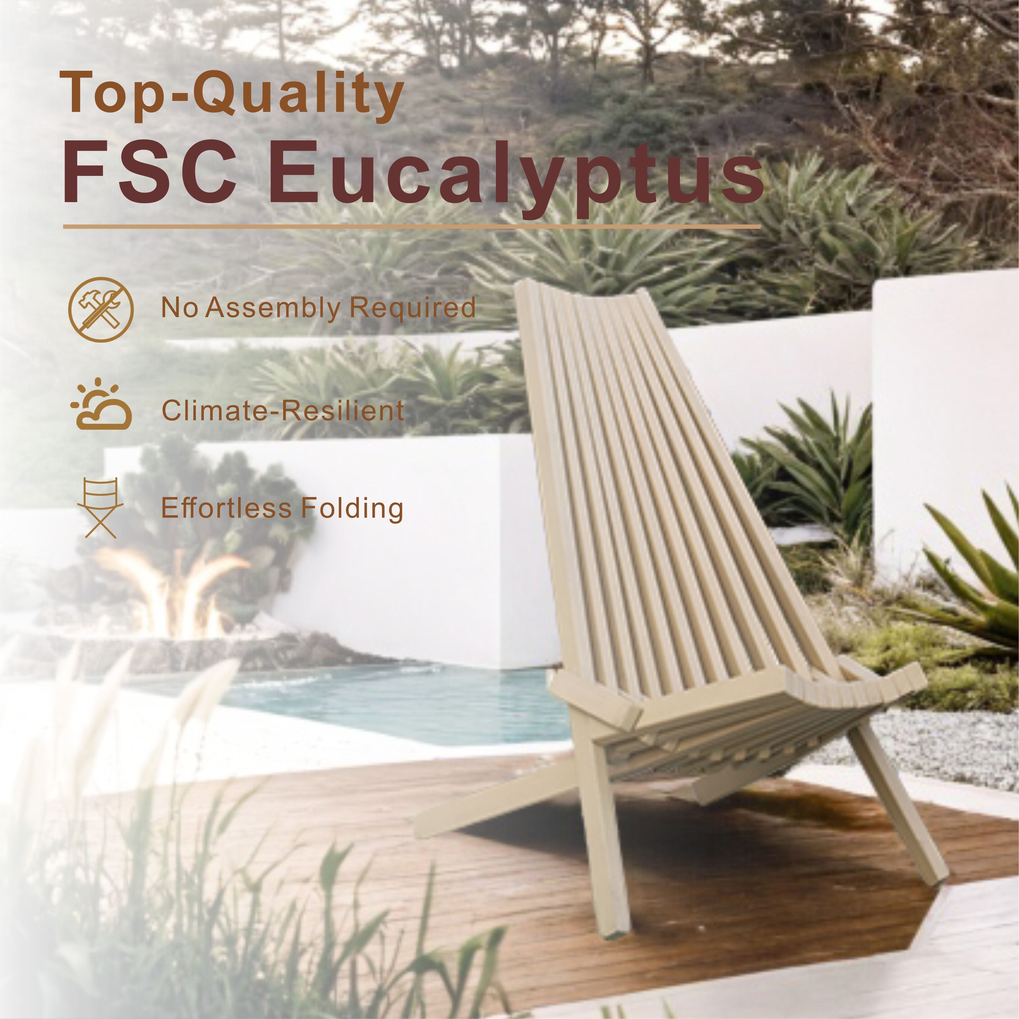 Folding Acacia Wood Outdoor Lounge Chair
