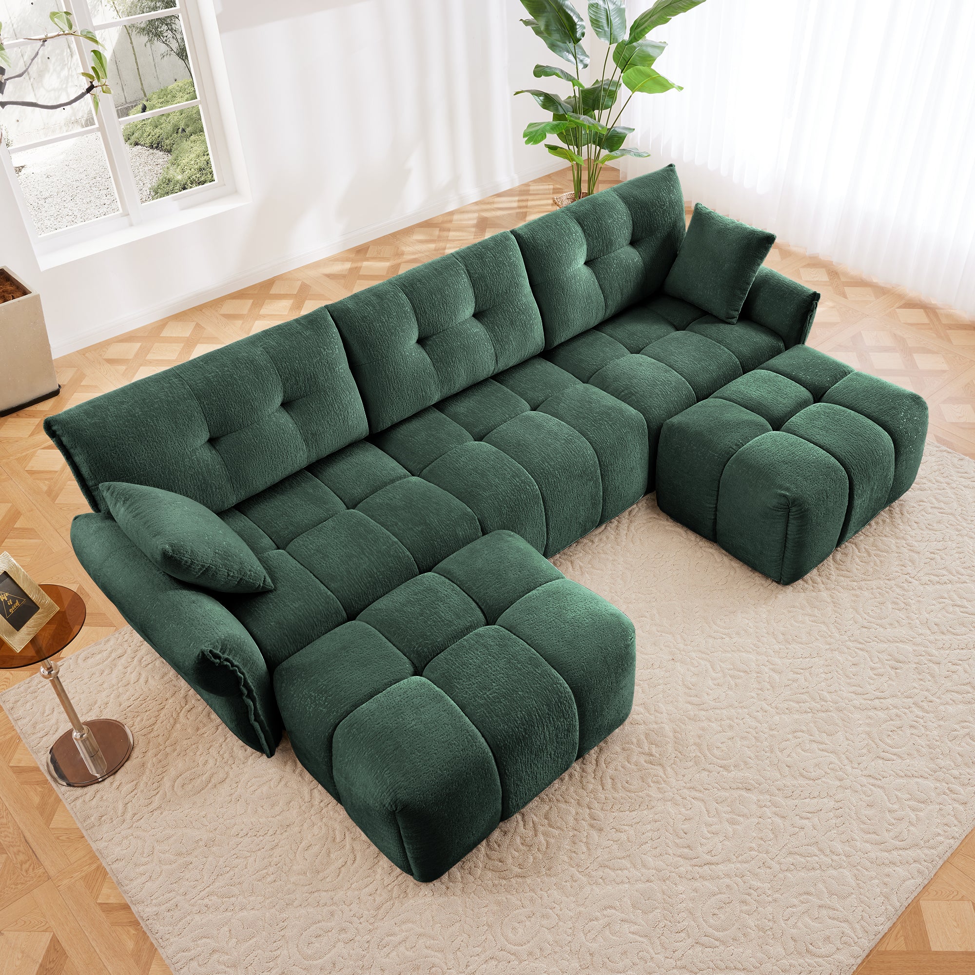 3 Seater Sofa Set With Ottoman And Throw Pillows