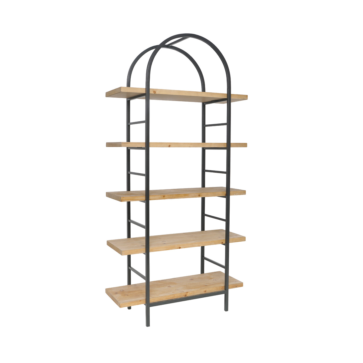 Tall Arched Wood and Iron Display Shelf