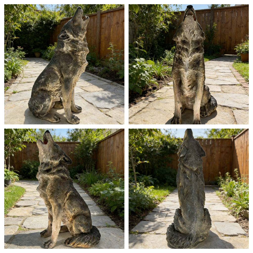 Simulated Howling Wolf Garden Statue