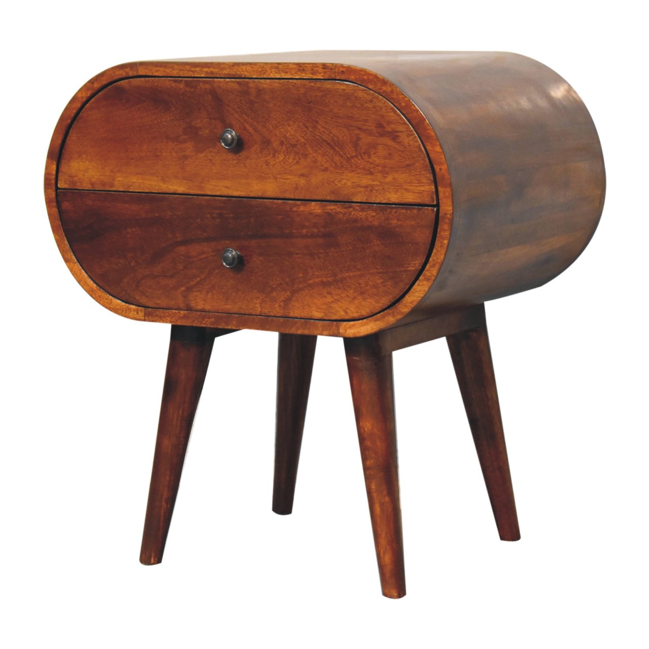 Solid Wood Large Chestnut Circular Bedside with 2 Drawers