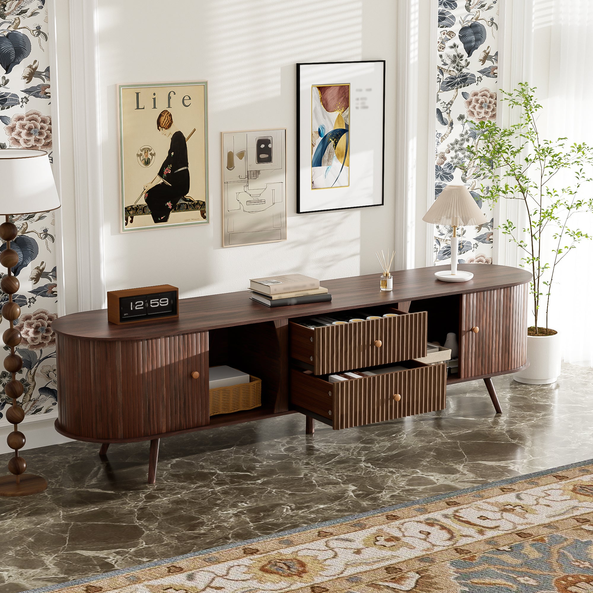 Mid Century Modern TV Stand for Up to 80 Inch TVs
