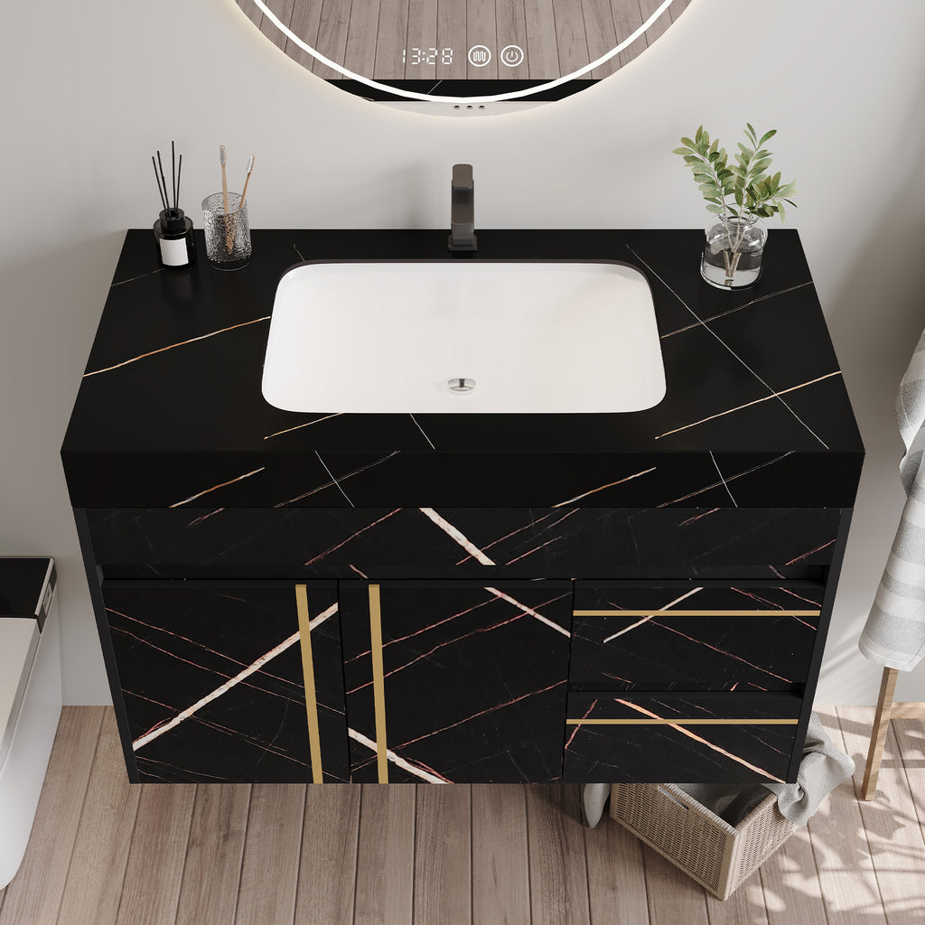 35.2 in Floating Bathroom Vanity with Sink and Faux Marble Top